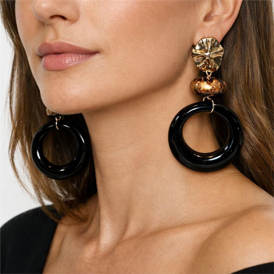 Helen Kahverengi Ahşap Boncuklu ve Halka Detaylı Sallantılı Küpe